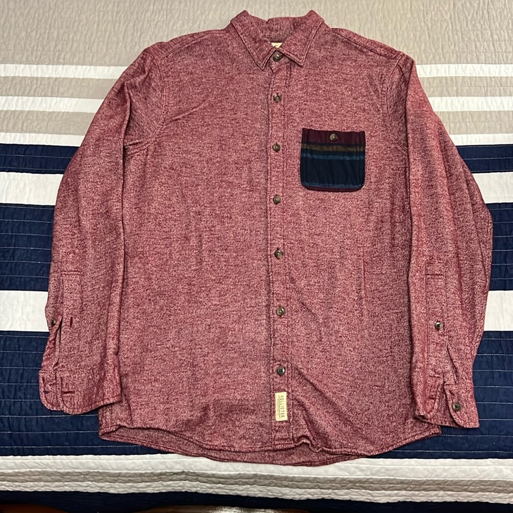 Hollister - Dark Red, with pocket - flannel - small button down